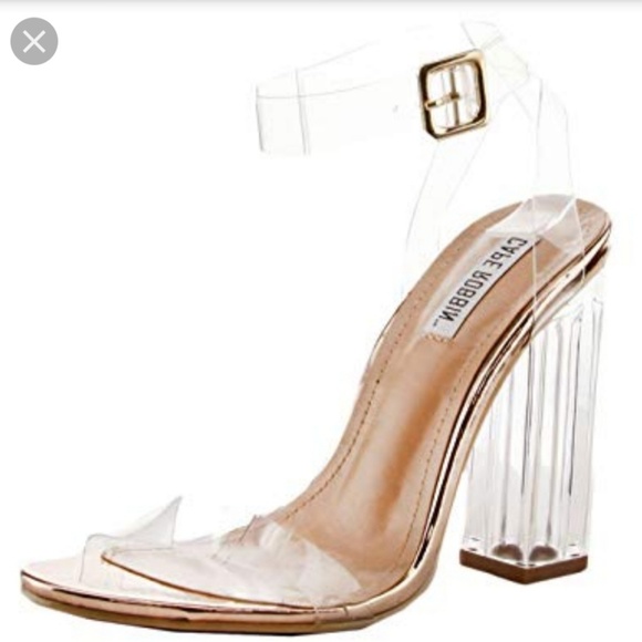 Shoes - Women's Clear Strappy Block Chunky High Heel